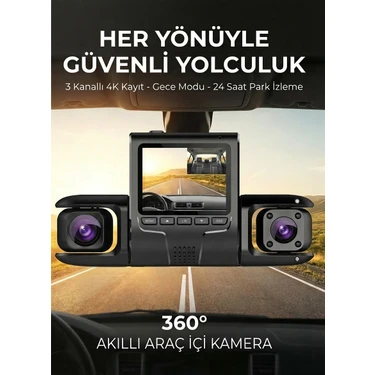 Neffo 360° 4 Kanallı Araç Içi Kamera (Ön+Arka+Yan/iç) | Gece Görüş | 24 Saat Park