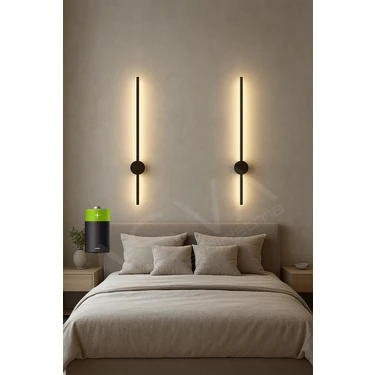 Asva Aydınlatma 70 cm Siyah 2’li Pilli LED Aplik – Kablosuz, Günışığı, Dekoratif Duvar Lambası Pil