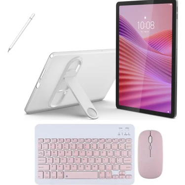 Lenovo Tab M10 4gb Ram128 GB Hafıza 10.1" Tablet Gri+ Şeffaf Kılıf+Kalem+Pembe Klavye ve Mouse