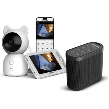 Xenon Smart Akıllı Monitörlü Bebek Kamerası ve Beyaz Gürültü Pış Pış Sesi Bebek Uyku Arkadaşı Seti