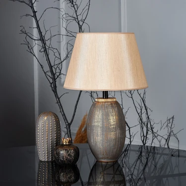 HMY Design New Fonce Seramik Abajur Kahve Gold – Modern Dekoratif El Yapımı Masa Lambası – E27