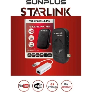 Sunplus Full Hd Starlink Uydu Alıcısı, Sınırsız Sinema Paketi, Ethernet