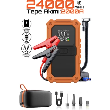 Enshall 24.000MAH PRO Model Şarjlı Powerbank Özellikli Çantalı 2000A Tepe Akımlı Akü Takviye Cihazı