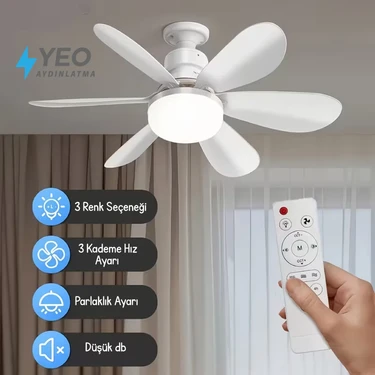 Yeo Aydınlatma LED Işık ve Fan Sessiz 3 Renk Modu ve 3 Hız Modu Kumandalı Tavan