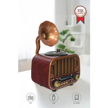 Torima Bluetooh Hoparlör Nostaljik Radyo AUX USB TF Destekli Speaker D76 Koyu