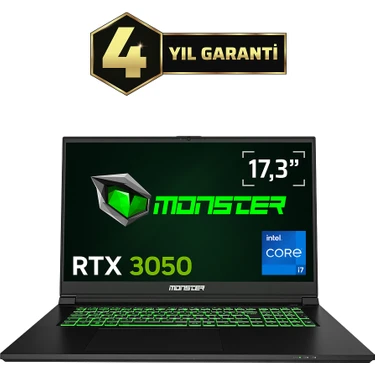 Monster Abra A7 V15.4 Intel Core I7 13700H 16GB 500GB Rtx 3050 Freedos 17,3" 144 Hz Oyun