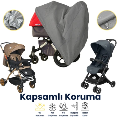 Dokaca Gri Bebek Arabası Koruma Örtüsü, Su Geçirmez, Toz ve Kirden Korur, Bebek Arabası