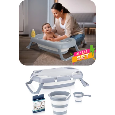 WellGro 4 Parça Katlanır Bebek Banyo Küvet Seti 50 L – Pratik, Yer Tasarruflu ve Taşınabilir