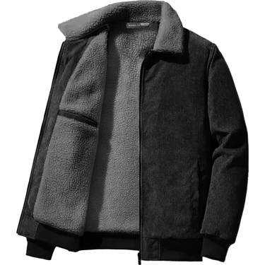 Ghassy Co. Erkek Rüzgar Geçirmez Kadife Mont Gömlek Yaka Peluş Astarlı Casual Kullanım