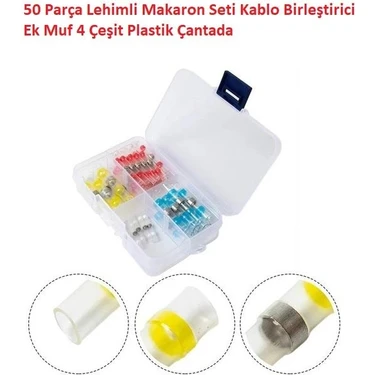 Hatfon Elektronik 50 Parça Lehimli Makaron Seti Kablo Birleştirici Ek Muf 4 Çeşit Plastik