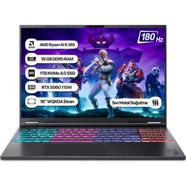 Acer Nitro 16S NH.QXUEY.001 Ryzen Aı 9 365 16GB 1tb SSD RTX5060-115W 180Hz 16 Wqxga Dos Taşınabilir