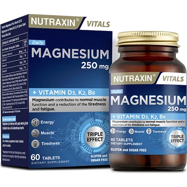 Nutraxin Magnezyum Daily Energy 250 Mg 60 Tablet - Magnesium, D3, K2,