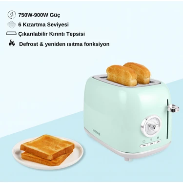 Retro Mavi Iki Dilim Ekmek Kızartma Makinesi, Şık ve Pratik
