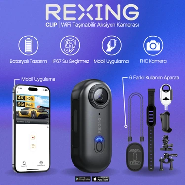 Rexing Clip Wifi Aksiyon Kamerası Fhd Giyilebilir Aksiyon Kamera | Mobil Uygulama| 6 Farklı Aparat