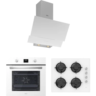 Esty Beyaz Cam Ankastre Set - AEF6603W02 Fırın, ACO5700E6W01 Ocak, 3480W6 60 cm