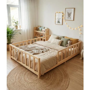 Kukka KFB640 Montessori Yer Yatağı – 140X200 Cm, Masif Ahşap, Kenar Korumalı, Iskandinav