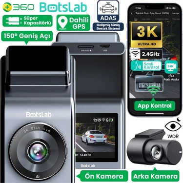360+ Botslab G300H Pro Adas 3k Ön+Arka Wifi+Gps 150° Geniş Açı Gece Görüşlü Araç Içi Kamera Dash