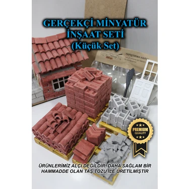 Black-One Gerçekci Minyatür Inşaat Seti(Mini Set) 1/16 Ölçek -Tuğla, Briket, Kiremit, Çatı, Parke,