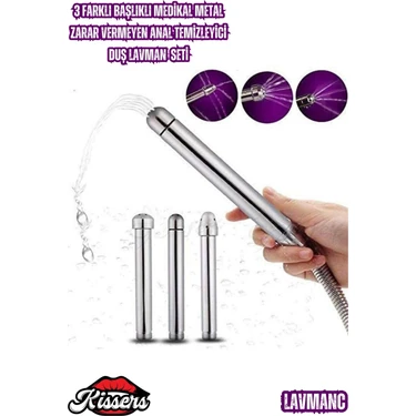 Kissers 3 Farklı Başlıklı Cilde Zarar Vermeyen Medikal Metal Anal Temizleyici Duş Lavman