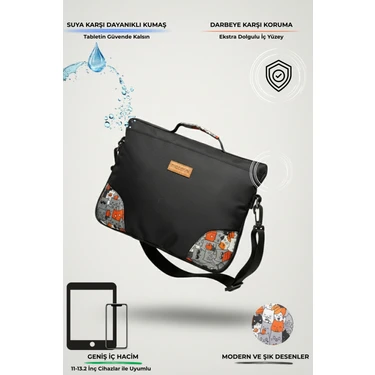 Moserini Omuz Askılı, Siyah iPad Pro 6.nesil 12.9”/7.nesil 13”/ Air M2 ile Uyumlu Kedi Detaylı