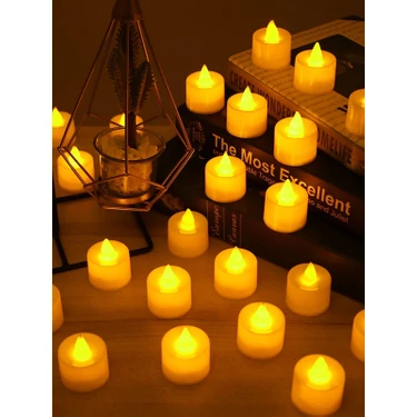 Tealight Işıklı Dumansız Sarı LED Pilli Mum 24 Adet Pil