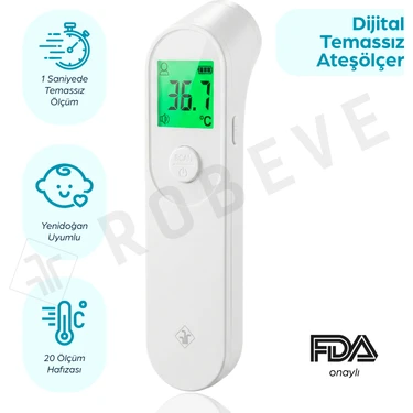 Robeve Temassız Infrared Ateş Ölçer 3 Saniyede Hızlı Ölçüm, Ce & Iso 13485 & Fda Onaylı, 20 Ölçüm