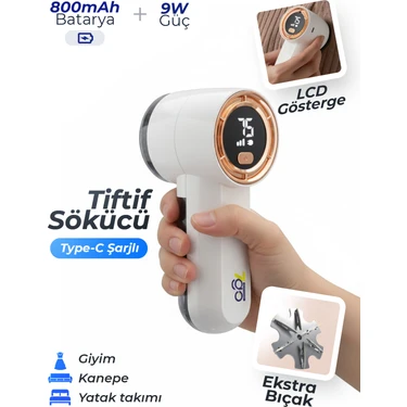 7go 7g-Mr1 LCD Ekranlı Şarjlı Tüy ve Tiftik Temizleme Cihazı - 9W Güçlü Motor, 6 Bıçaklı Kumaş