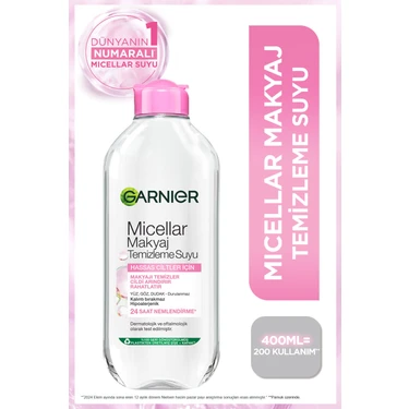 Garnier Micellar Makyaj Temizleme Suyu 400ML, 24 Saat Nemlendirme, Hassas Ciltler