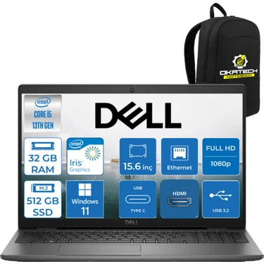 Dell Nb Vostro I5-1334U 32GB Ram Ddr4 512 GB Nvm SSD 15.6" Fhd WİN11PRO Notebook + Okatech