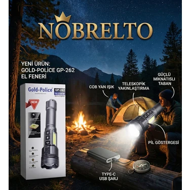Nobrelto Gold-Police GP-282 100W Profesyonel Şarjlı El Feneri - 6000MAH Batarya, 11 Modlu Zoomlu