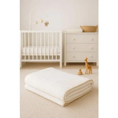 Heianmono 4 Kat Çoban Dikişli Beyaz %100 Pamuk Müslin Bebek Battaniye (100X120