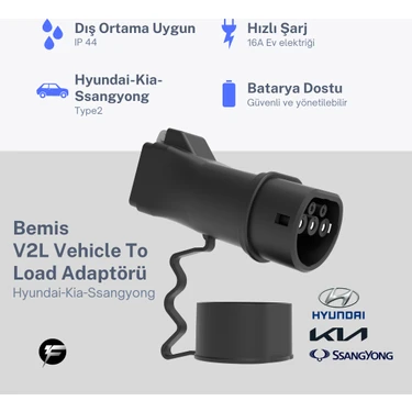 Bemis Tek Çıkışlı V2L Adaptör 16A Güç ile Hyundai Kia SsangYong Elektrikli Araç