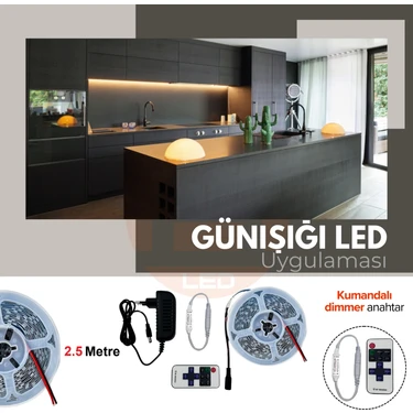 Amber LED 12V Yüksek Parlaklık 4040 Şerit LED Tak Çalıştır Hazır Set, 2,5 Metre Günışığı, Kumandalı