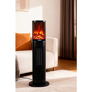 Hoogar German OBEN Black Series Seramik Kule Tipi Fanlı Isıtıcı Dijital Ekran Şömine Efektli