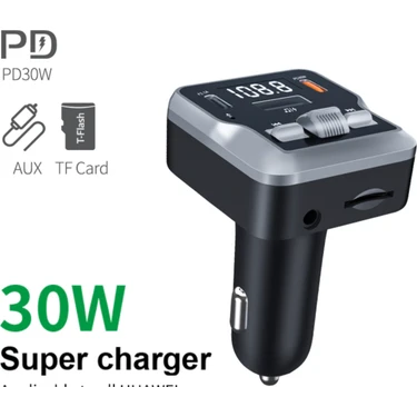Bowie 30w 7 Amper ultra hızlı araç şarj başlığı fm transmitter çevirici mp3 sd kart aux kablo
