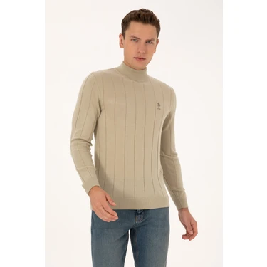 U.S. Polo Assn. Erkek Slim Fit Boğazlı Yaka Açık Haki Kazak