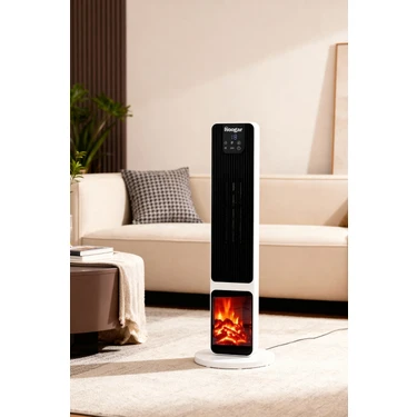 Hoogar German OLED White Series Şömineli Ekran Dijital Göstergeli Fanlı Kule Tipi Seramik Isıtıcı