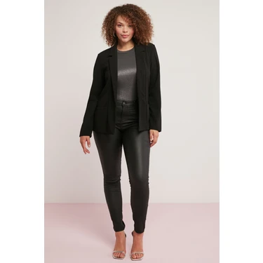 ETHIQUET Jamıla Kadın Blazer Relaxed Tekli Siyah Büyük Beden