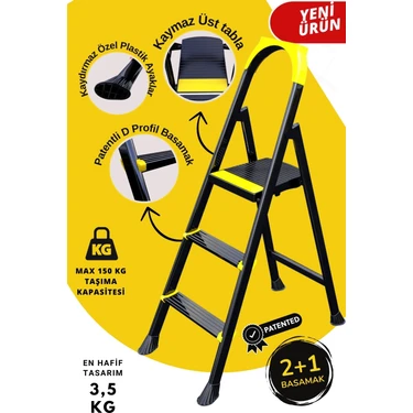 Ertekpa Leo 2+1 Basamaklı Metal Siyah