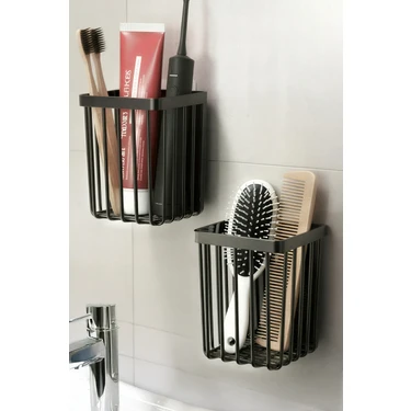 Ata Home 2'li Set Yapışkanlı Diş Fırçalık, Saç Fırçası Tarak Düzenleyici, Çok Amaçlı Duvar Rafı