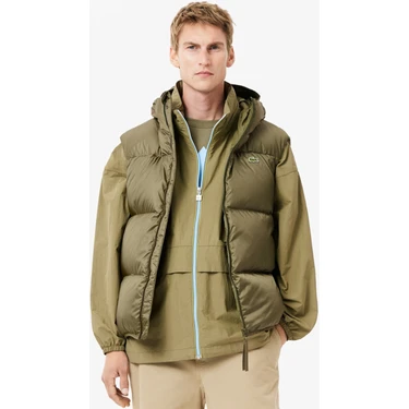 Lacoste Men's Water-Repellent Puffer Vest Kaz Tüyü Dolgu Sabit Kapüşonlu Suitici Yelek