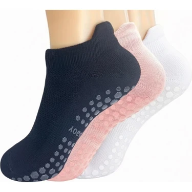 B&D Socks 3 Çift Kaydırmaz Tabanlı Nefes Alabilen Çekçekli Yoga-Pilates ve Spor Patik Çorabı