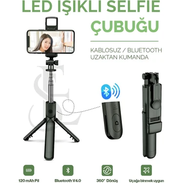 Led Işıklı Selfie Çubuğu Bluetooth Kumandalı Kablosuz Tripot Selfie Monopod Selfie