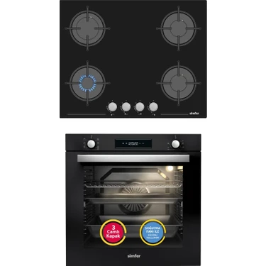 Simfer 8 Fonksiyon Siyah Multi Turbo Dijital 2'li Ankastre Set (Fırın +