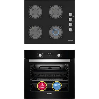 Simfer 8 Fonksiyon Power Turbo Siyah 2'li Ankastre Set (Fırın +