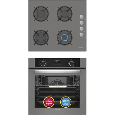 Simfer 10 Fonksiyon Airfry Gri 2'li Ankastre Set (Fırın +