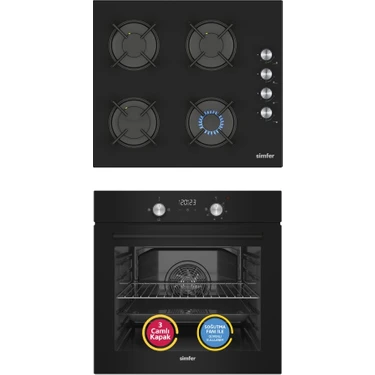 Simfer Ankastre Set Siyah Cam Ocaklı Dijital Power Turbo Fanlı 2'li Set (Fırın +
