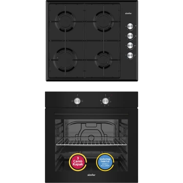 Simfer Ankastre Set Metal Emaye Ocaklı Siyah Mekanik 2'li Set (Fırın +