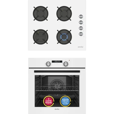 Simfer Ankastre Set Beyaz Cam Ocaklı Dijital Power Turbo Fanlı 2'li Set (Fırın +