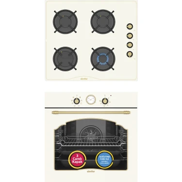 Simfer 9 Fonksiyon Retro Bej 2'li Ankastre Set (Fırın +